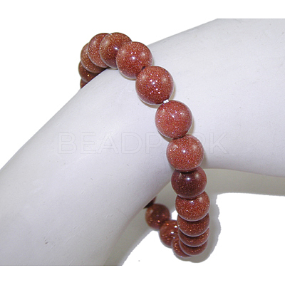 Synthetic Goldstone Beaded Stretch Bracelets B072-8-1