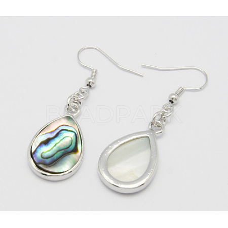 Stylish Alloy Abalone Shell/Paua ShellTeardrop Dangle Earrings EJEW-H139-1-1