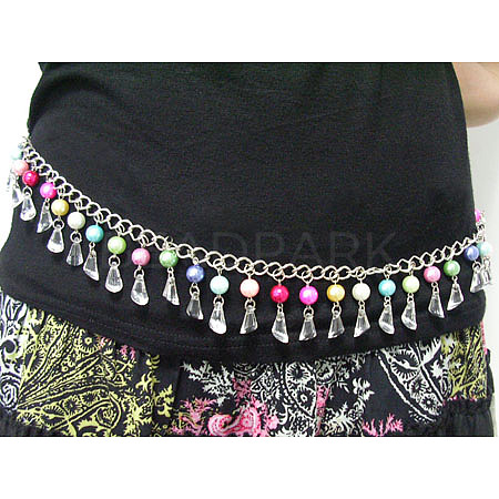 40 inch Chain Belt With Acrylic & Glass Pearl Beads 10~12mm PJW007-1