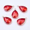 Golden Tone Brass Glass Teardrop Pendants GLAA-M006-A-04G-1