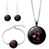October Breast Cancer Pink Awareness Ribbon Glass Jewelry Set PW-WG20424-05-1