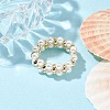 Shell Pearl & Non-magnetic Synthetic Hematite & Brass Beaded Finger Rings RJEW-JR00678-2