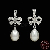 Bowknot and Teardrop Rhodium Plated 925 Sterling Silver Pearl Pendants STER-N011-11-1