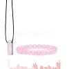 Natural Rose Quartz Beads Stretch Bracelets & Pendant Necklaces Sets for Men PW-WGF85DB-10-1