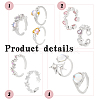 ANATTASOUL 9Pcs 9 Style Heart & Teardrop & Bat Brass & Alloy Open Cuff Rings Set RJEW-AN0001-17-6