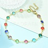 304 Stainless Steel Flat Round Acrylic Rhinestone Cup Chain Anklets for Women AJEW-B031-02G-02-1