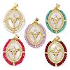 Rack Plating Brass Pave Shell Blessed Virgin Mary Oval Pendants KK-U032-04G-1