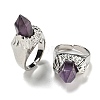 Hexagonal Prism Natural Amethyst Open Cuff Rings RJEW-B106-01P-04-1