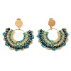 304 Stainless Steel & Bohemian Beaded Fan Dangle Stud Earrings for Women EJEW-R001-05G-01-2