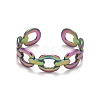 Rainbow Color Ion Plating(IP) 304 Stainless Steel Oval Wrap Open Cuff Ring for Women RJEW-A005-33MC-1