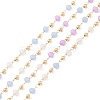 Faceted Rondelle Glass & Round 304 Stainless Steel Beaded Chains CHS-G026-01KCG-03-1