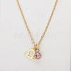304 Stainless Steel Light Rose Rhinestone Birth Stone Constellation Pendant Necklaces FS-WG76580-10-1