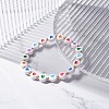 Heart Pattern Flat Round Acrylic Beads Stretch Bracelet for Kid BJEW-JB07215-2