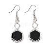 Hexagon Natural Obsidian Dangle Earrings EJEW-K298-01P-08-4