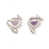 Natural Amethyst Heart with Snake Open Cuff Ring RJEW-P082-02P-14-4