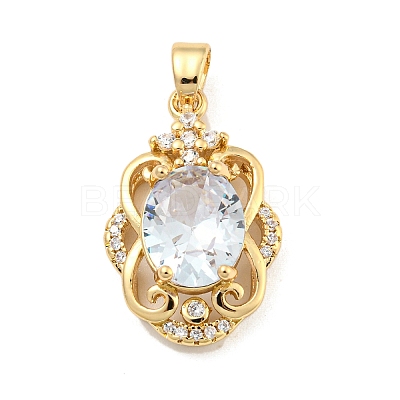 Brass Micro Pave Clear Cubic Zirconia Pendants X-KK-P263-26KCG-03-1