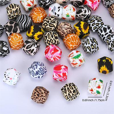 Colorful Pattern Printed Silicone Beads SI-JX0022A-17-1