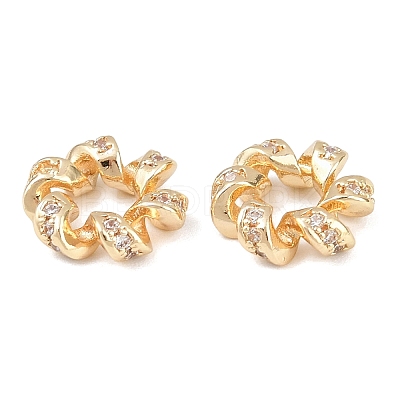 Twisted Brass Micro Pave Clear Cubic Zirconia European Beads KK-C142-02LG-1