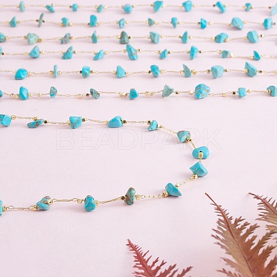 Synthetic Turquoise Chips Beaded Chains CHC-SZ0001-62K-1