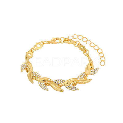 Leaf Alloy Rhinestone Link Bracelets for Women WGBDB93-01-1