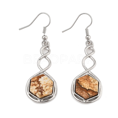 Hexagon Natural Picture Jasper Dangle Earrings EJEW-K298-01P-11-1
