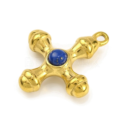 Natural Lapis Lazuli & 304 Stainless Steel Cross Pendants STAS-H221-01G-06-1
