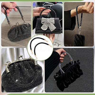 2Pcs Round Jet Rhinestone Synthetic Rubber Cord Bag Handles DIY-PH0035-49G-1