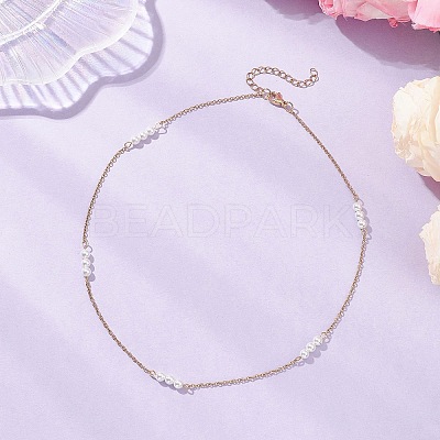 4.5MM Round White Shell Pearl Beaded & 304 Stainless Steel Cable Chain Necklaces for Women NJEW-JN05571-1