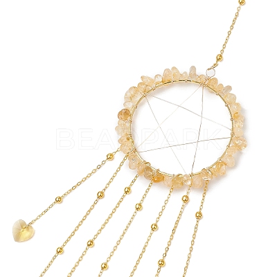 Wire Wrapped Natural Citrine Chips Ring Hanging Ornaments HJEW-JM02371-03-1