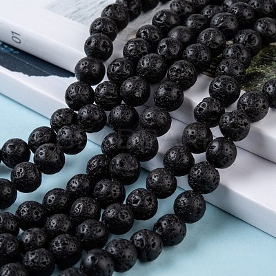 Natural Lava Rock Stone Bead Strands X-G-R193-18-8mm-1