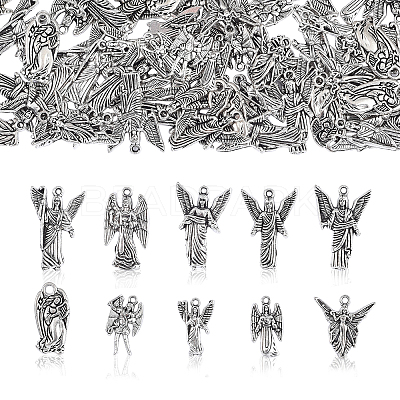 100pcs 10 Styles Tibetan Style Alloy Pendants TIBEP-CJ0001-42-1