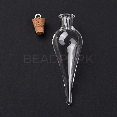 Teardrop Glass Cork Bottle Big Pendants X-AJEW-A041-01C-1