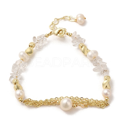 Brass Chains Tassel Link Bracelet BJEW-C051-31G-1