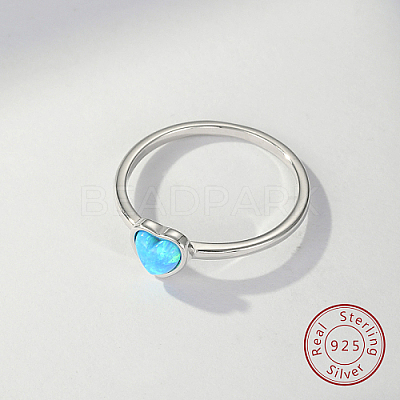 Light Sky Blue Synthetic Opal Heart Finger Ring FM4105-3-1
