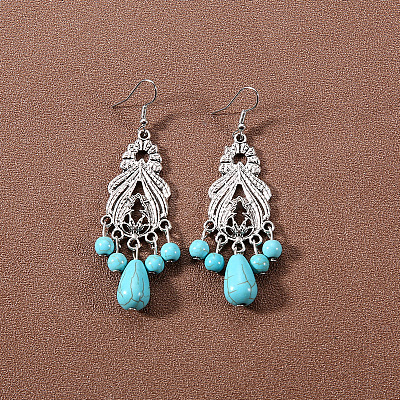 Bohemian tassel turquoise earrings JU8957-23-1