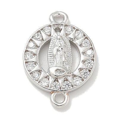 Rack Plating Brass Micro Pave Clear Cubic Zirconia Religion Virgin Mary Connector Charms KK-L224-094P-01-1