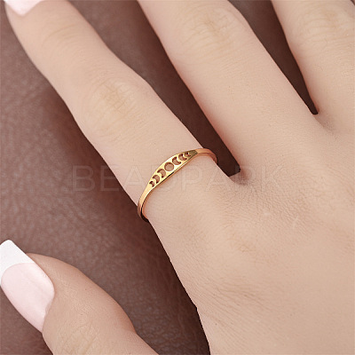 Hollow Moon Phase 304 Stainless Steel Finger Rings FS-WG454BE-04-1