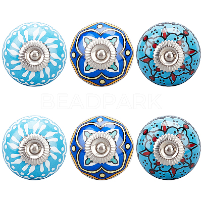 6Pcs 3 Styles Printing Porcelain Drawer Knobs FIND-GA0001-29D-1