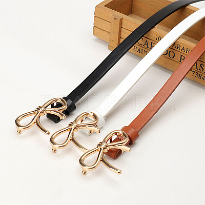 Alloy Bowknot PU Leather Chain Belts for Women AJEW-WH20019-67G-01-1