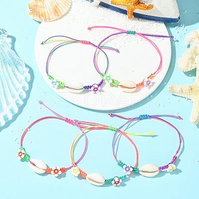 Natural Mixed Cowrie Shell Beads Braided Bead Bracelets BJEW-JB11786-1