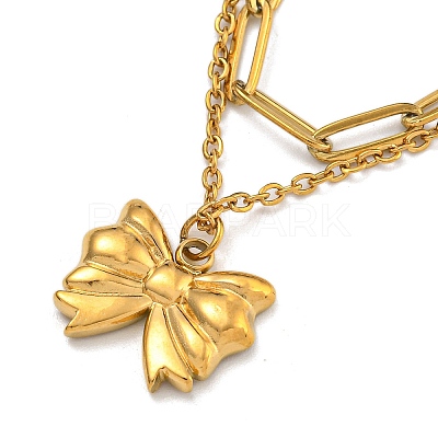 304 Stainless Steel Bowknot Pendant Necklaces LS-NJEW-L182-001G-06-1