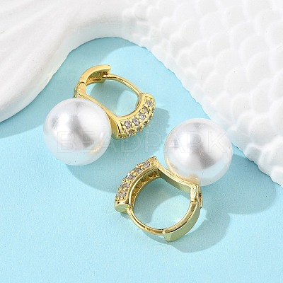 Plastic Pearl Dangle Hoop Earrings with Clear Cubic Zirconia EJEW-A070-08G-1
