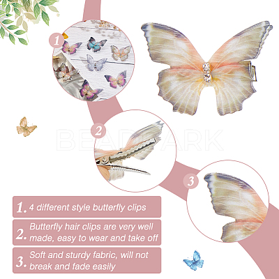 4Bags 4 Colors Cloth Butterfly Alligator Hair Clip FIND-CP0002-48-1