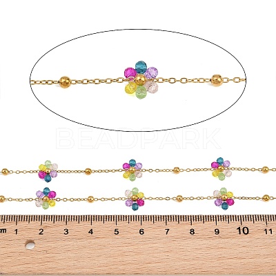 Glass & 304 Stainless Steel Cable Chain Beaded Chains SA-CBAD321-03H-1