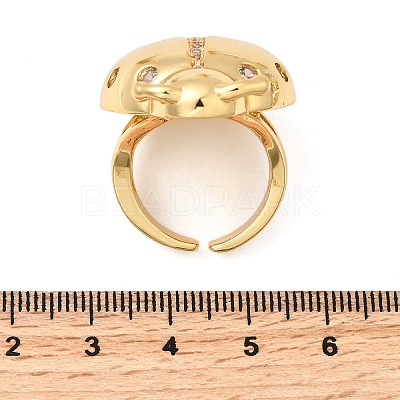 Brass Micro Pave Clear Cubic Zirconia Open Cuff Rings for Women RJEW-I111-03G-02-1