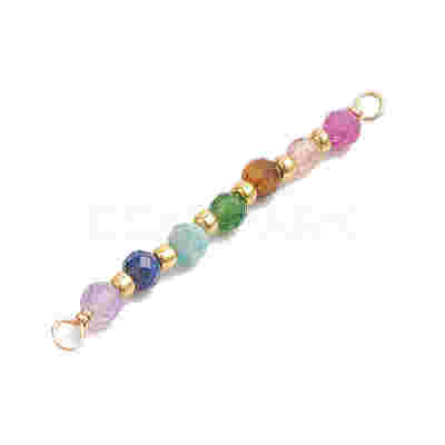Chakra Natural TaiWan Jade & Amethyst & Lapis Lazuli & Amazonite & Tiger Eye & Sunstone & Ruby Faceted Round Beaded Connector Charms PALLOY-JF04565-02-1