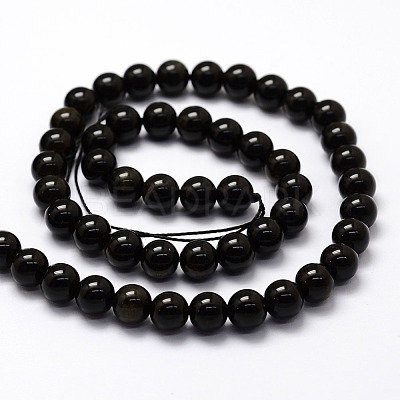 Natural Golden Sheen Obsidian Beads Strands X-G-F364-08-6mm-1