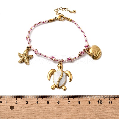 Ocean Theme 304 Stainless Steel Charm Bracelets for Women BJEW-Z142-02G-1