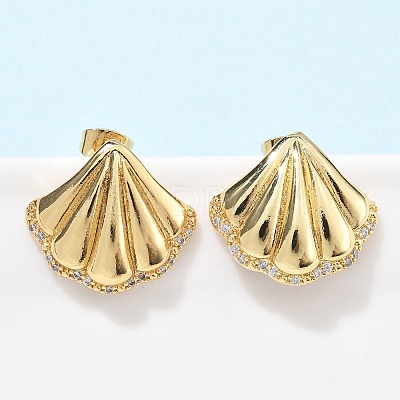 Brass Clear Cubic Zirconia Stud Earrings LS-EJEW-Q017-05B-G-1