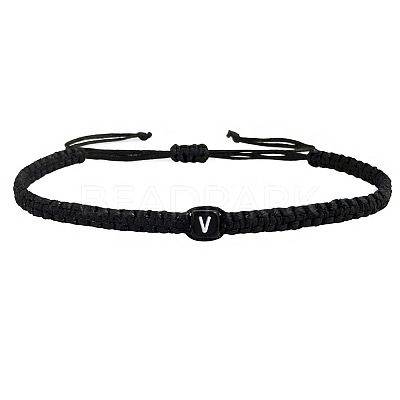 Adjustable Handmade Woven Waxed Polyester Cord Braided Bracelets with Acrylic Letter Beads OI4298-22-1